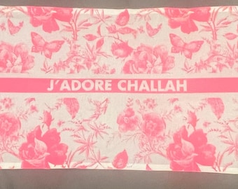 Floral Challah Cover – 'J'adore Challah' Shabbat Dinner Decor
