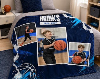 Personalized Sports Photo Blanket, Custom Athlete Collage, Basketball Baseball Volleyball Senior Night Gift