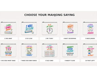 Colorful Funny Mahjong Zipper Pouch, Large Card and Quarters Bag, American Mah Jongg Gift