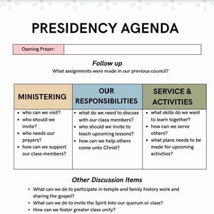 Young Women Presidency Agenda