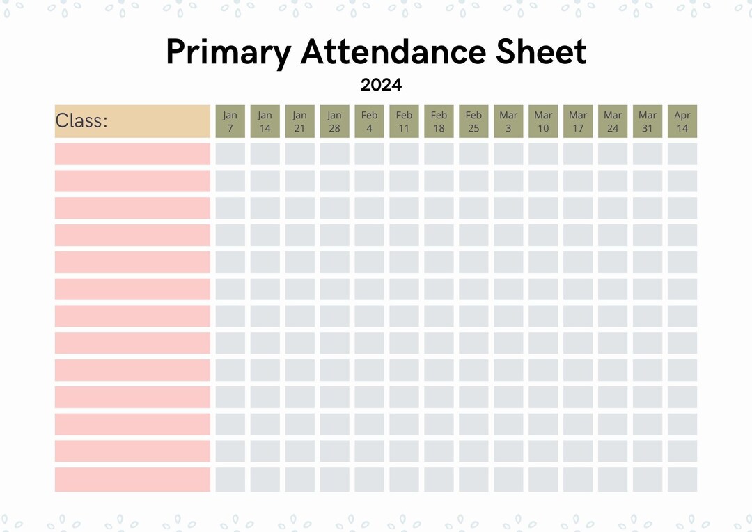 2024 Primary Attendance Sheet Etsy