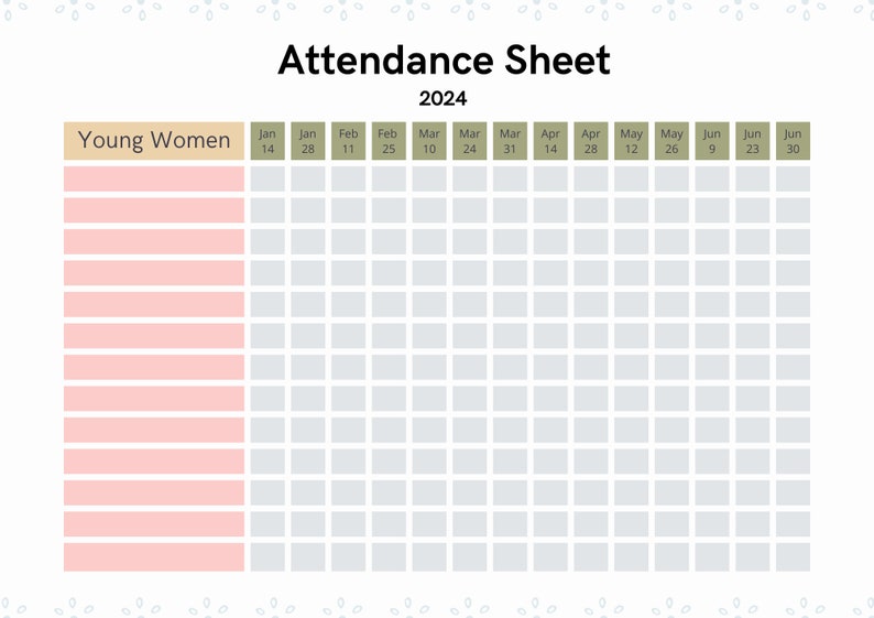 2024 Attendance Sheet Etsy