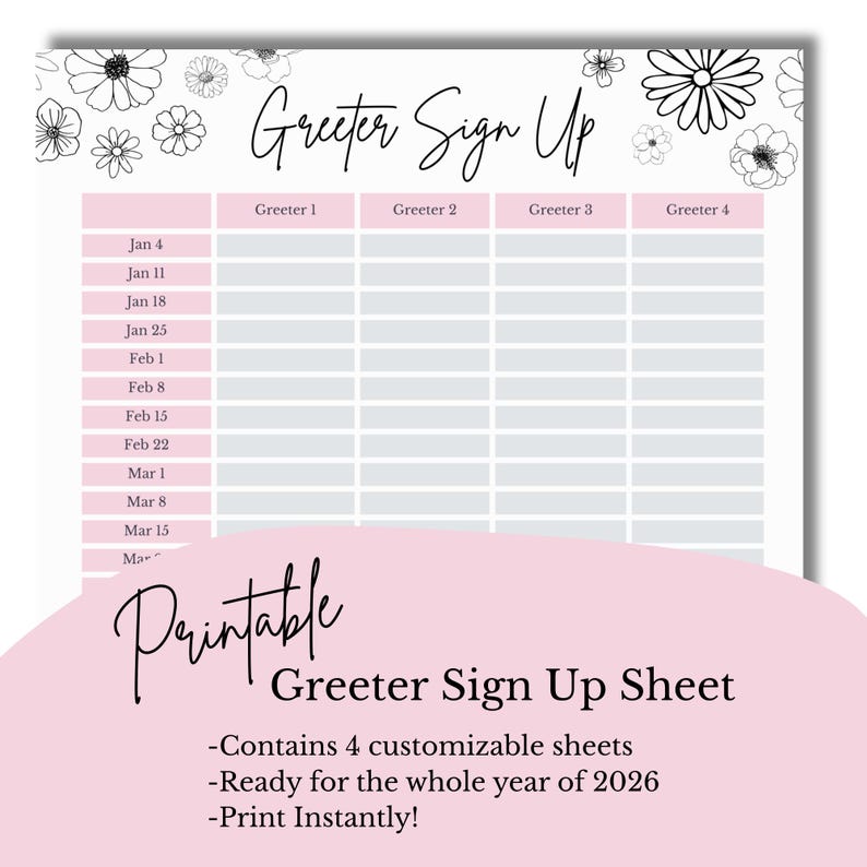 Greeter Signs Fall 2026 Young Women Greeter Sign up Sheet! (printable and Customizable) - Etsy