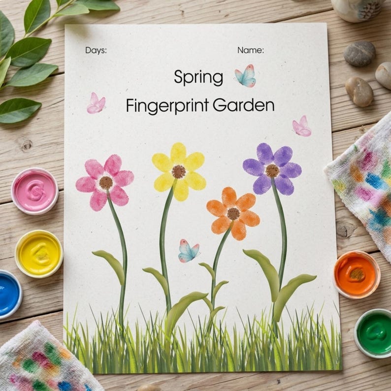 Spring Fingerprint Spring Fingerprint Garden Craft, No Prep Fine Motor Activity for ...