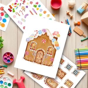 Gingerbread House Decorating Activity, Preschool Paper Craft for Kids, Christmas Game, Kindergarten