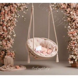 Newborn Digital Background, Girl Swing Newborn Backdrop Photography, Hanging Newborn Digital Backdrop, Floral Newborn Swing Wreath, Newborn