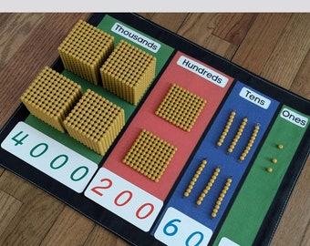 Montessori Golden Bead Mat, Primary Math Mat, Cloth Place Value Chart, Montessori Math Materials, Montessori Fabric Work Mat