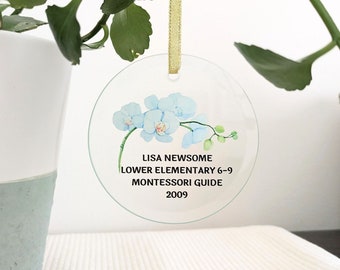 Personalized Montessori Educator Keepsake - Montessori Teacher Certification Recognition Gift - Milestone Customizable Glass Ornament Award