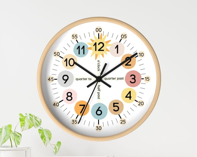 Educational Wall Clock- Unique Classroom Gift, Living Room Playroom Decor, Montessori Telling Time Clock, Silent Decorative Bedroom Clock