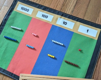 Primary Montessori Golden Mat - Montessori Place Value Material - Fabric Numeration & Math Operations Educational Number Mat - Cotton Twill