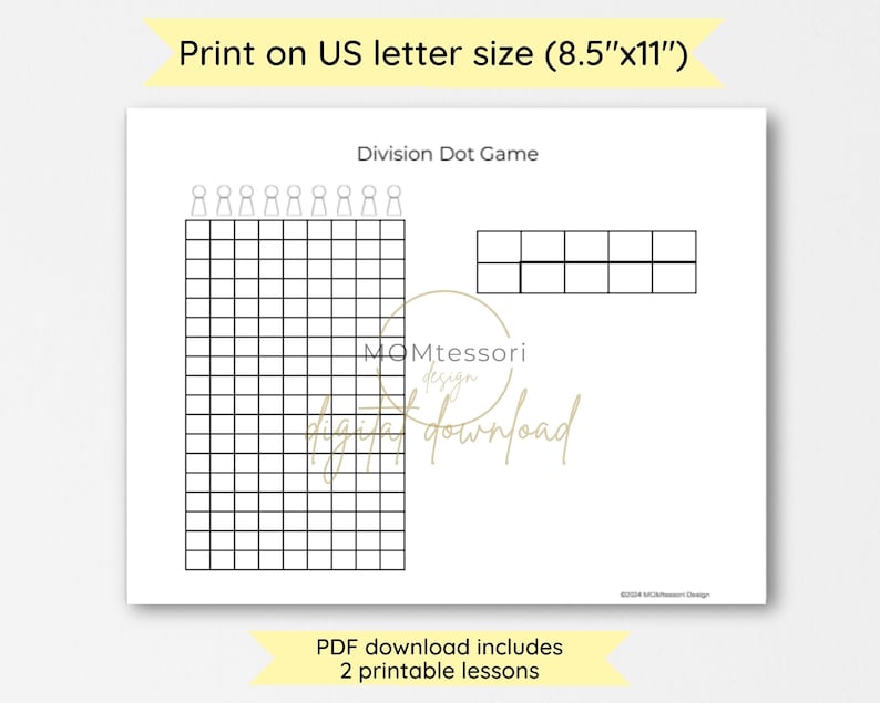 Math Block Dots Rows Montessori Division Dot Game Paper - Printable Long Division Math ...
