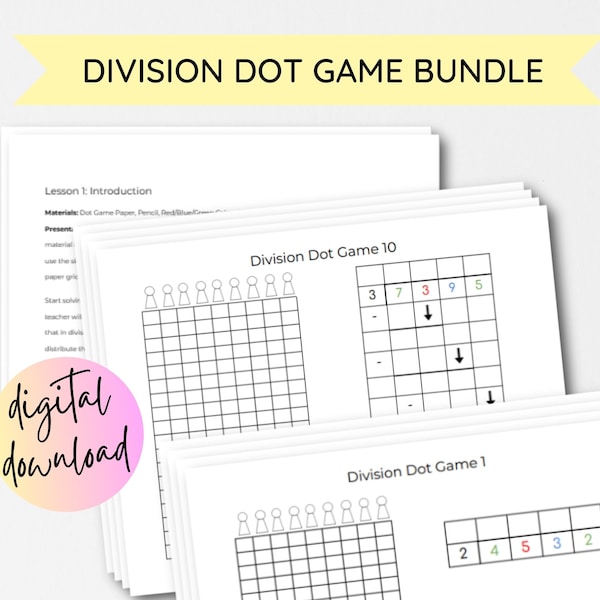 Division Dot Game Paper Bundle - Montessori Printable Long Division Math Material - Digital Download - Homeschool Elementary Math Game