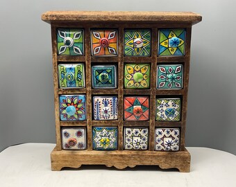 16 drawer vintage apothecary, spice cabinet. hand painted BEAUTIFUL!