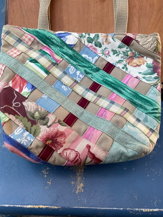 Vintage patchwork handmade shoulder bag, bark clo… - image 10