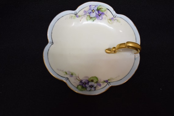 Bavarian hand painted lemon dish. gilded handle - image 2