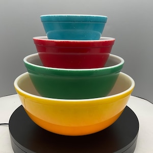 Vintage Pyrex Mixing Bowl Set: Primary Colors 401, 402, 403, 404