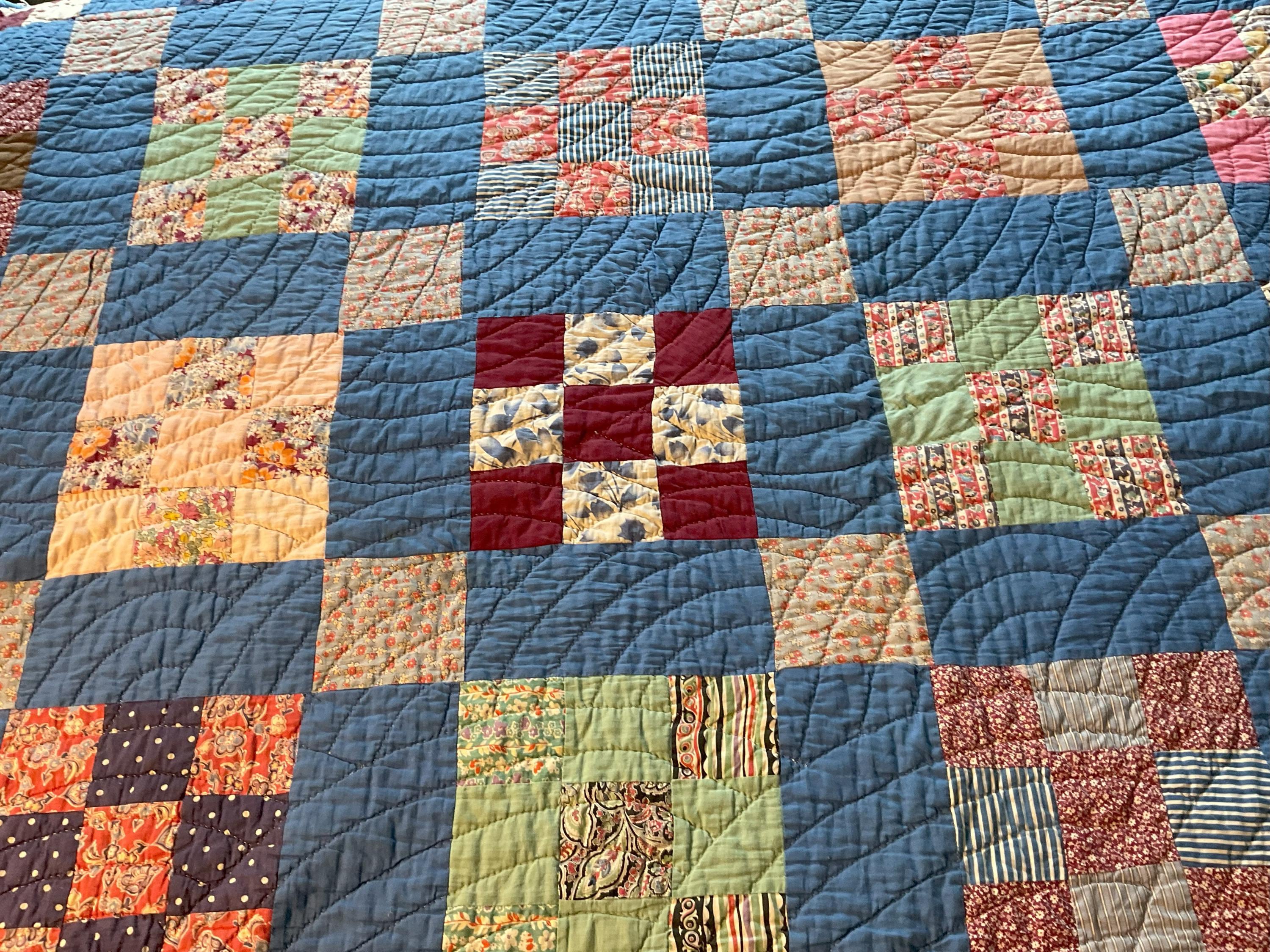 ヴィンテージ ナインパッチキルト：1940年代のフィードサック生地