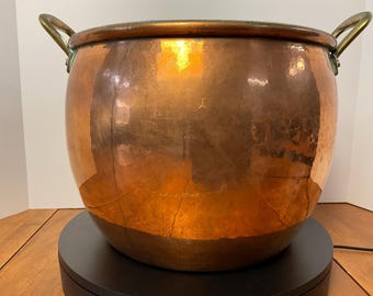 Vintage Ruffino 14 Qt. Copper Italian Stock pot hand hammered copper pot, Italy. brass handles. SUMMER SALE Ships FREE to lower 48