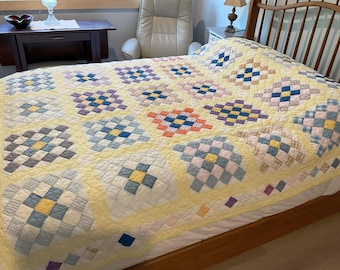 手縫いキルト フランスアンティーク 1940年代の手縫いとミシン縫いの