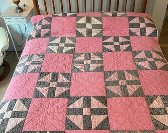 Vintage 1920s Ohio Star Quilt: Hand-stitched Feed Sack FABRICS Americana 76 X 55