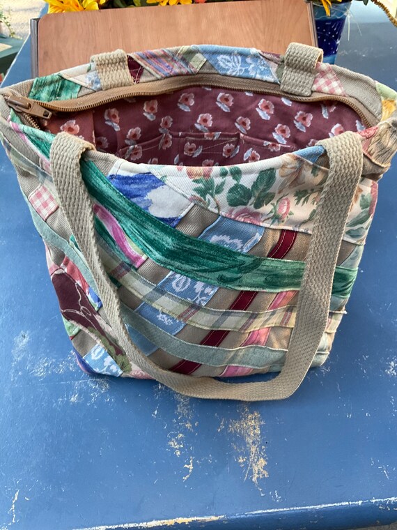 Vintage patchwork handmade shoulder bag, bark clo… - image 2