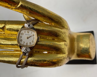Vintage Benrus Zwitsers horloge, diamanten/ 10 K goud gevuld, elegant!