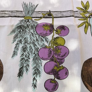 Vintage Italian Piazza Tablecloth: Wine & Grapes Graphic, 1950s