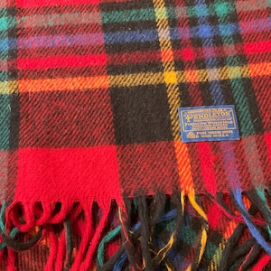Vintage Pendleton Wool Blanket: 1960s Plaid Cabin Blanket (72x55