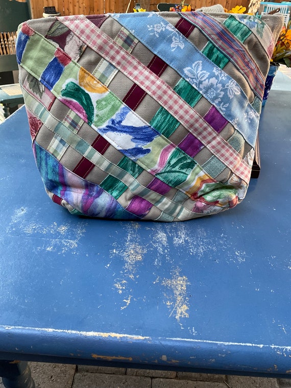 Vintage patchwork handmade shoulder bag, bark clo… - image 3