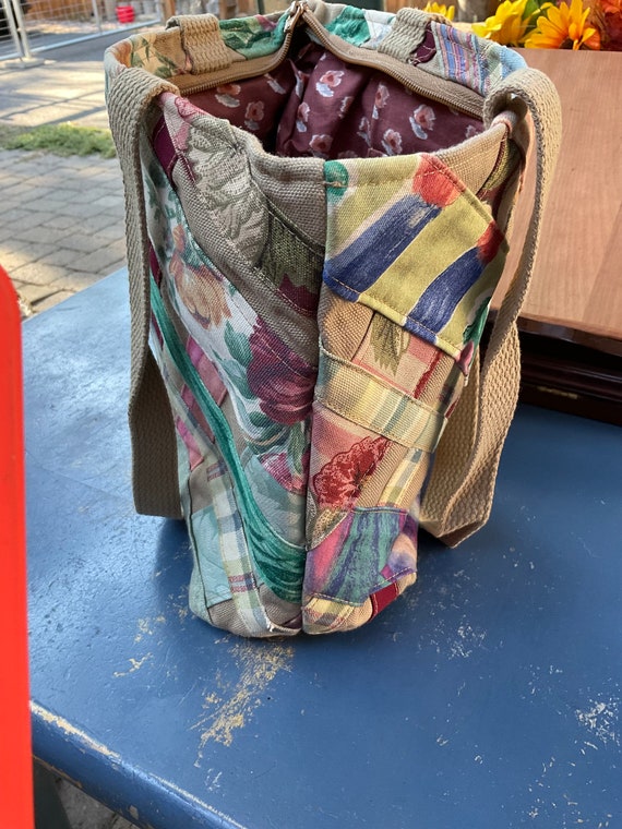 Vintage patchwork handmade shoulder bag, bark clo… - image 4