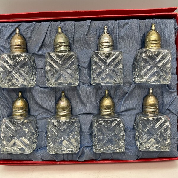 Vintage salt & pepper shakers, crystal set of 8 Leonard Japan