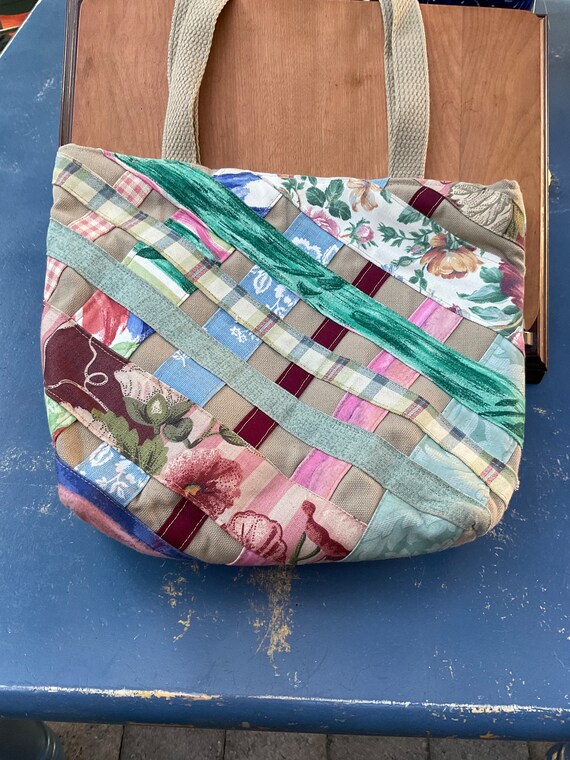 Vintage patchwork handmade shoulder bag, bark clo… - image 5