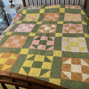 Nine patch feed sack antique quilt 84 X 78