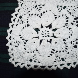 Hand Crochet heavy white buffet or table runner 30x55