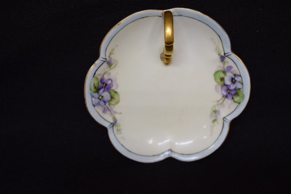 Bavarian hand painted lemon dish. gilded handle - image 1