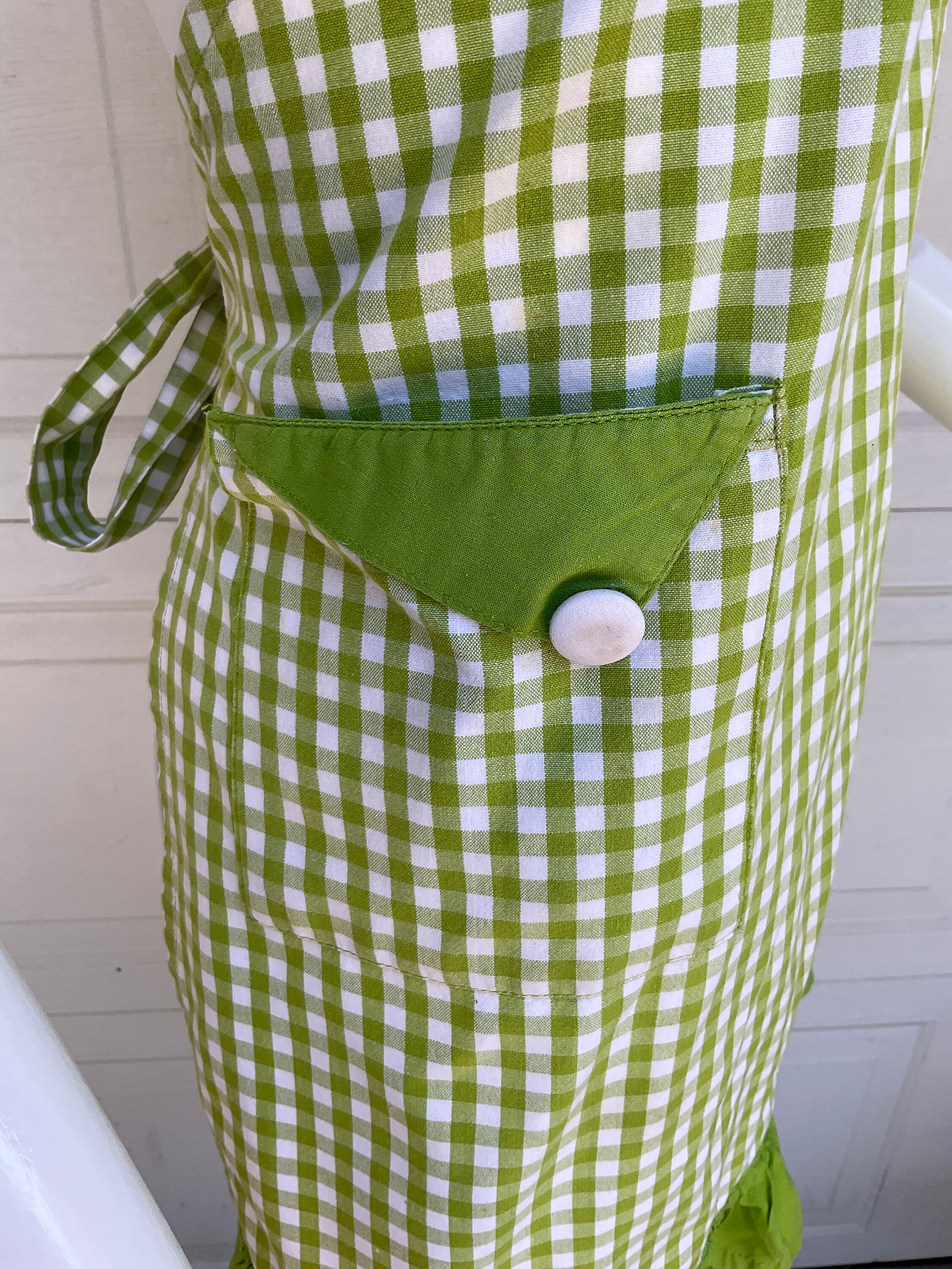 Vintage Bib Apron With Pocket. Lime Green Checks and a Skirted Etsy