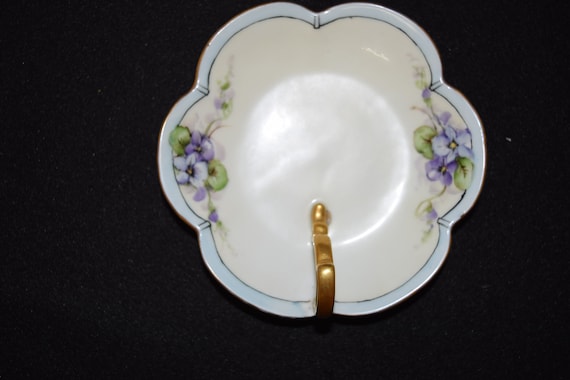 Bavarian hand painted lemon dish. gilded handle - image 3