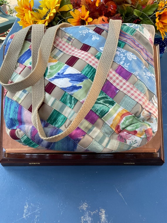 Vintage patchwork handmade shoulder bag, bark clo… - image 6