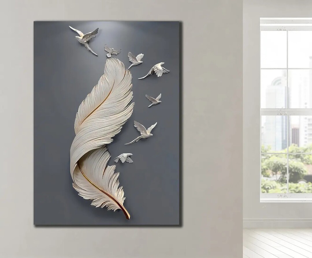 White Feather Wall Art Pigeon Art Print Bird Canvas Etsy