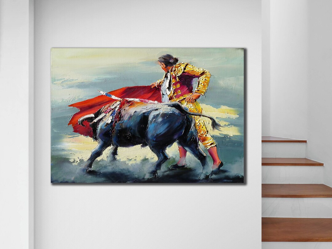 Bullfighter Painting on Canvas Bull Canvas Wall Art Bull Etsy