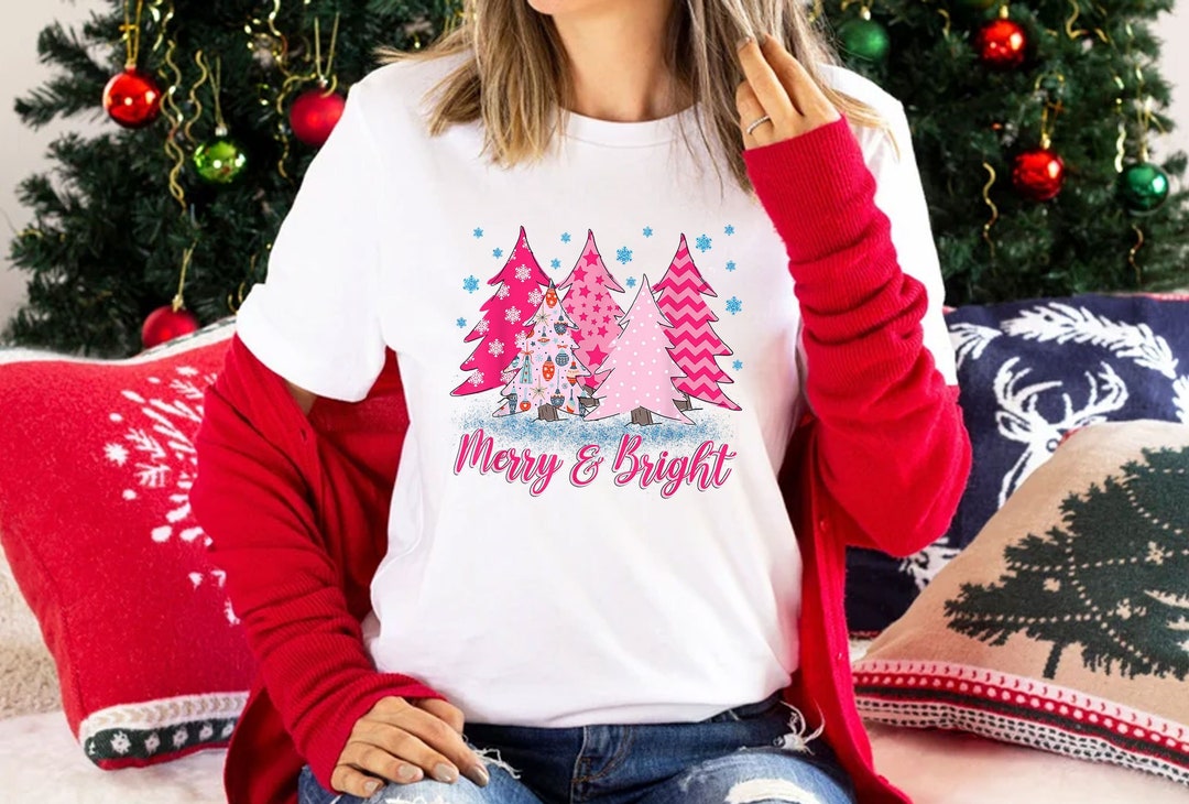 Merry and Bright Shirt Pink Christmas Shirt Christmas Etsy