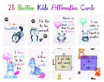 23 positive Affirmationskarten für Kinder / positive Affirmationskarten für Kinder / druckbare Affirmationskarten mit süßem Tier / PDF