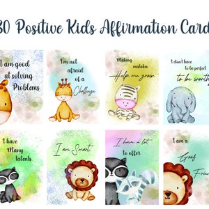 30 positive Affirmationskarten für Kinder / Affirmationskarten für Kinder / Affirmationskarten zum Ausdrucken mit niedlichem Tier / PDF