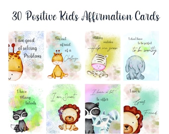 30 positive Affirmationskarten für Kinder / Affirmationskarten für Kinder / Affirmationskarten zum Ausdrucken mit niedlichem Tier / PDF