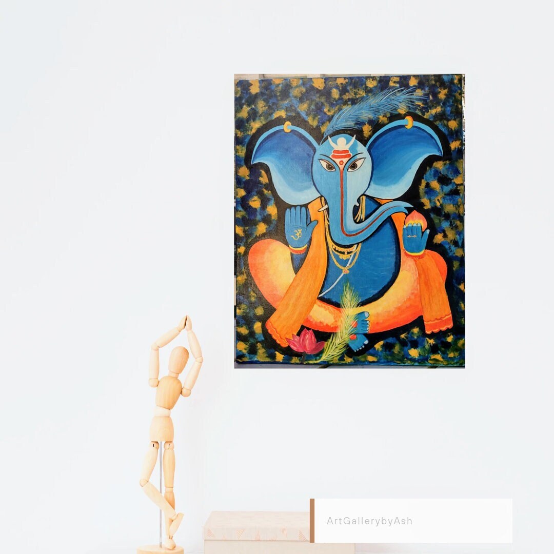 Lord Ganesh Wall Art Ganesh Canvas Painting Ganesha Acrylic Etsy