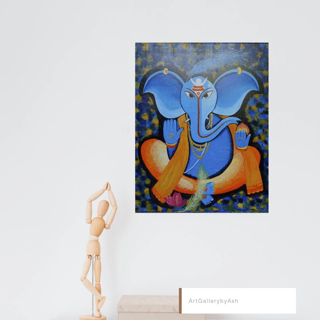 Lord Ganesh Wall Art Ganesh Canvas Painting Ganesha Acrylic Etsy