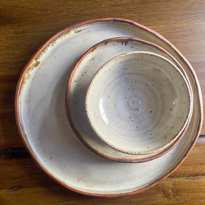 Speckled White Dinnerware Set Stoneware Dishes Stoneware Etsy