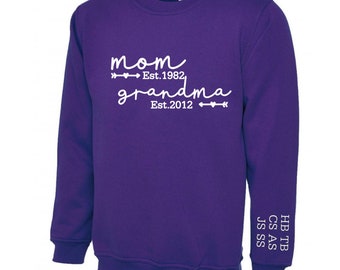 Mom, grandma/nans est. sweatshirt personalised gift