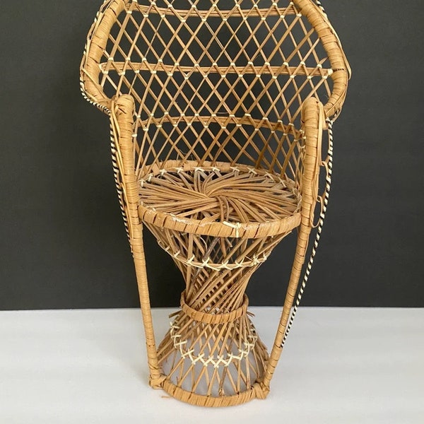 Vintage Rattan Peacock Style Plant Stand; Natural Color; Boho Style. Natural Wood - Retro Plant Stand Combine Purchases for Free Shipping!