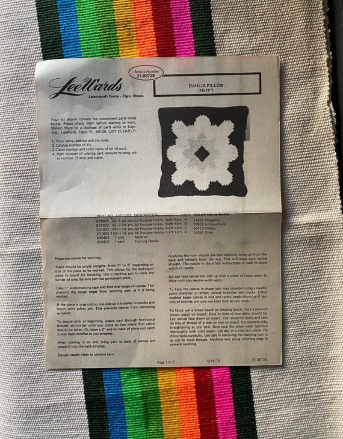 Vintage Dahlia Quickpoint Needlepoint Pillow Kit / Plastic Canvas/ DIY
